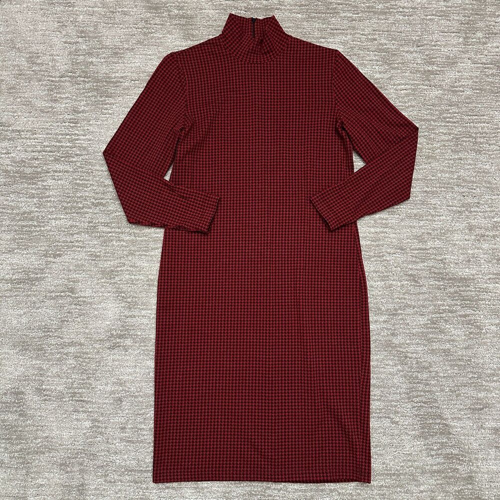 VTG Lands End Dress Womens 6 Red Black Houndstooth Preppy Secretary Classic USA